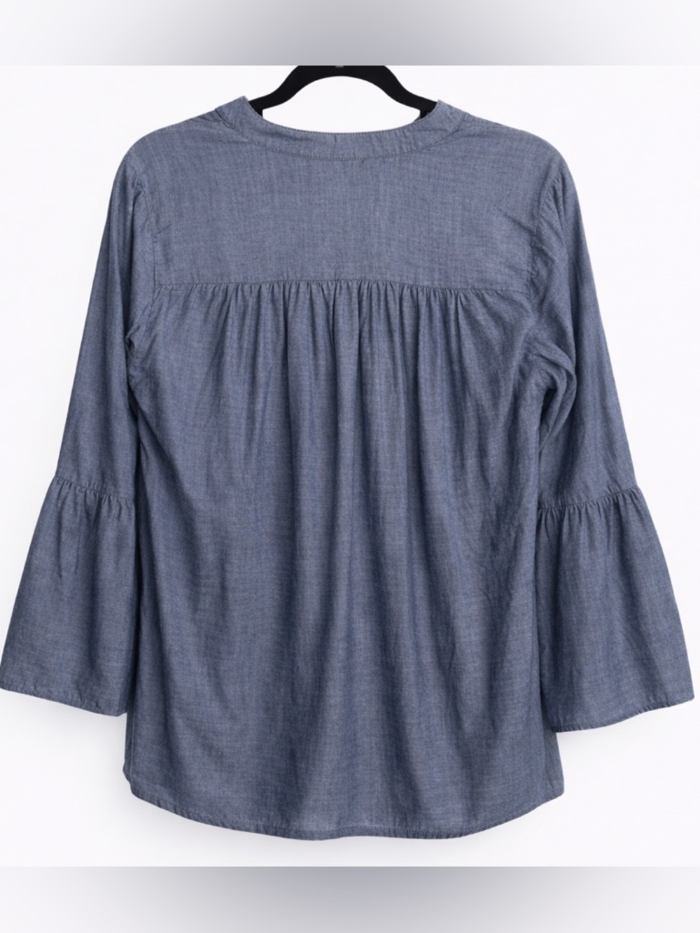 LOFT Chambray Bell Sleeve Blouse Womens XS Blue Lyocell Lightweight Top - Picture 5 of 12